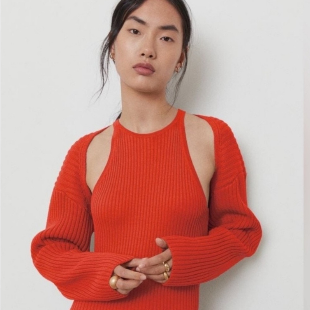H&M Vibrant Red Off-the-Shoulder Sweater and dress set